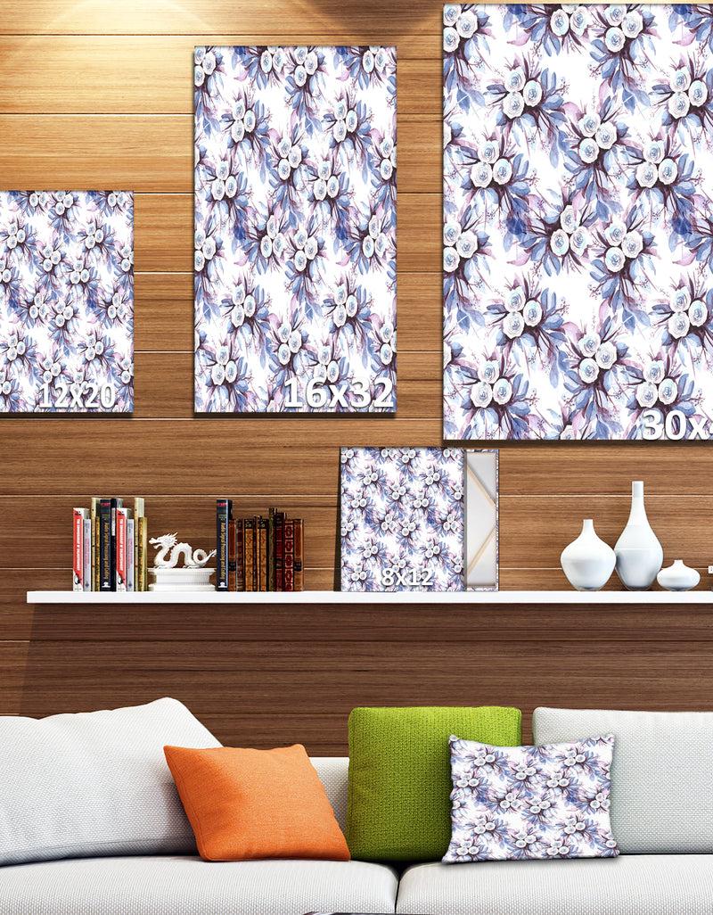 Designq Floral Pattern In Purples And Blues - Floral Painting Print On Wrapped Canvas