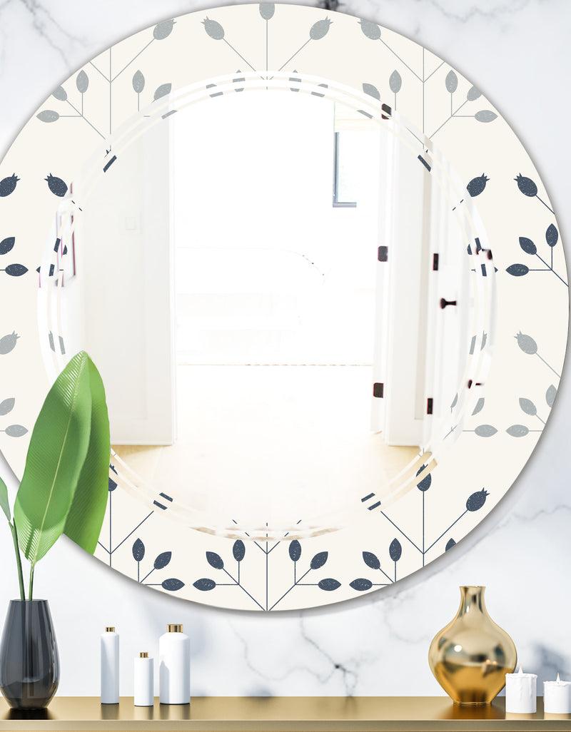 designq Floral Retro Botanical Pattern I - Cottage Round or Oval Wall Mirror - Triple C