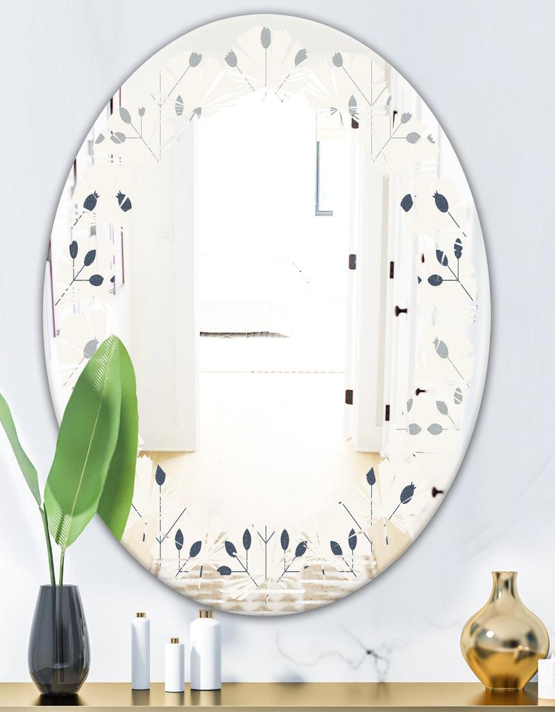 Designq Floral Retro Botanical Pattern I - Cottage Round Or Oval Wall Mirror - Leaves