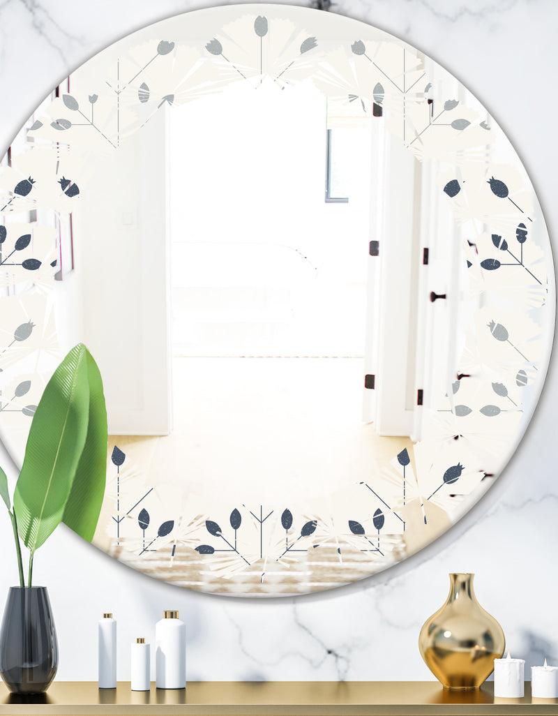 designq Floral Retro Botanical Pattern I - Cottage Round or Oval Wall Mirror - Leaves