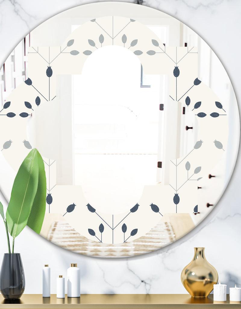 designq Floral Retro Botanical Pattern I - Cottage Round or Oval Wall Mirror - Quatrefoil