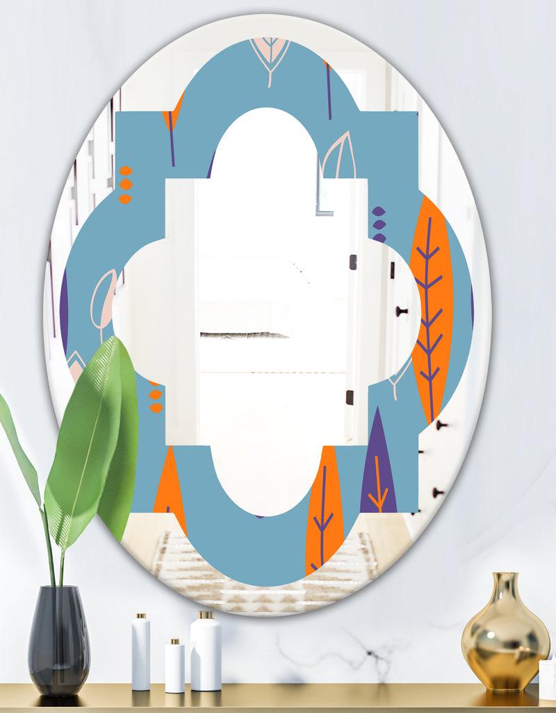 Designq Floral Retro Botanical Pattern II - Modern Round Or Oval Wall Mirror - Quatrefoil