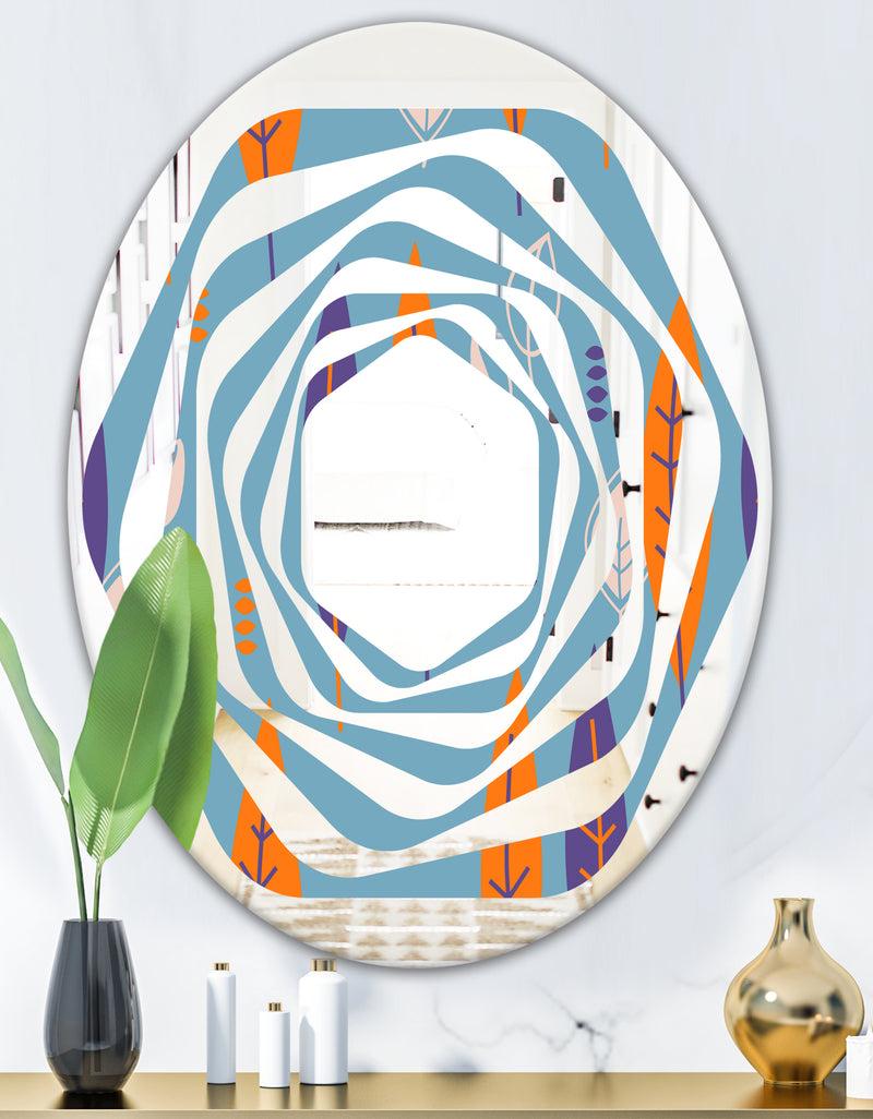 Designq Floral Retro Botanical Pattern II - Modern Round Or Oval Wall Mirror - Whirl