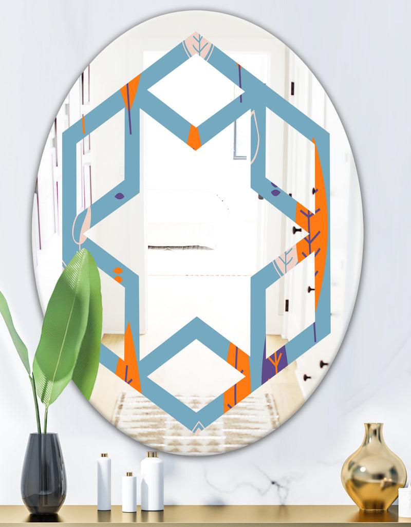 Designq Floral Retro Botanical Pattern II - Modern Round Or Oval Wall Mirror - Hexagon Star