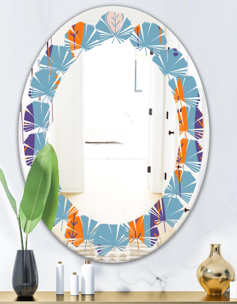 Designq Floral Retro Botanical Pattern II - Modern Round Or Oval Wall Mirror - Leaves