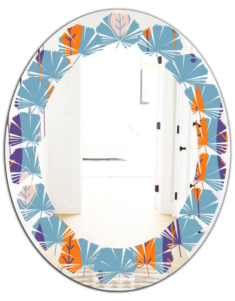 Designq Floral Retro Botanical Pattern II - Modern Round Or Oval Wall Mirror - Leaves