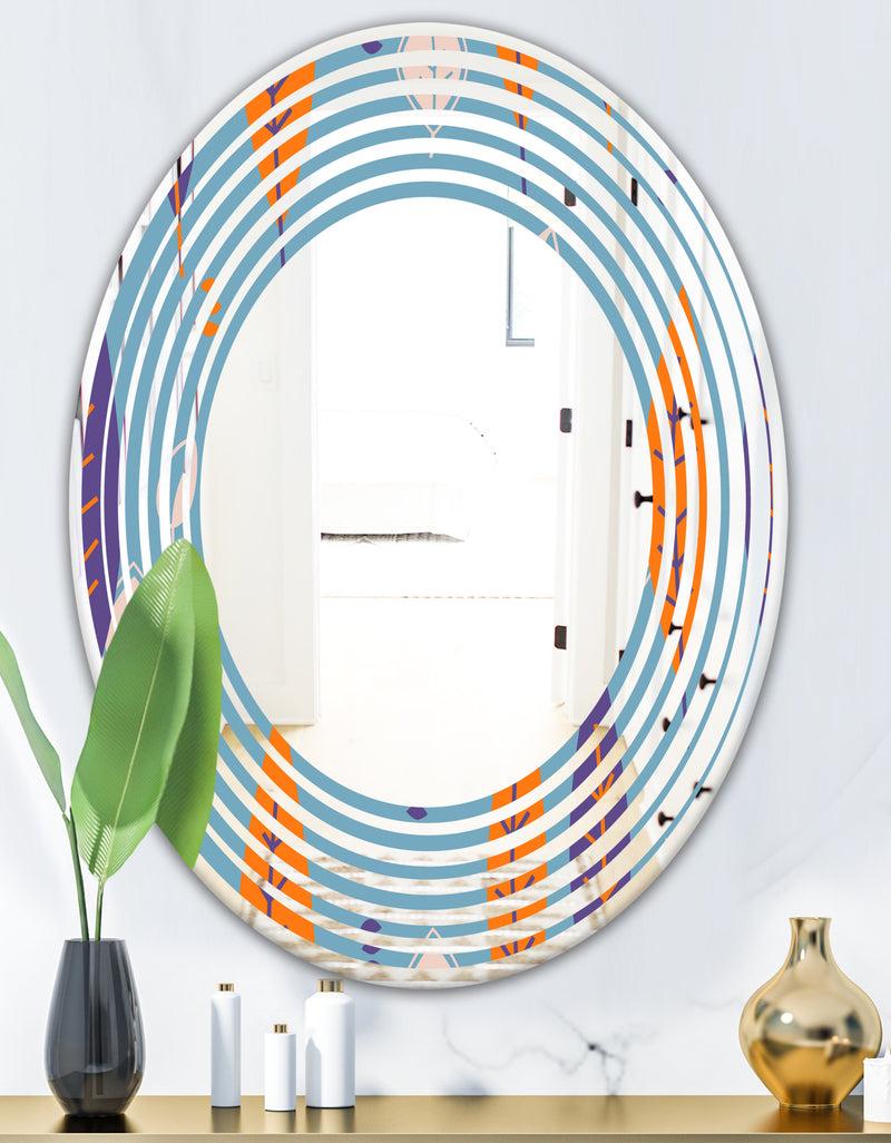 Designq Floral Retro Botanical Pattern II - Modern Round Or Oval Wall Mirror - Wave