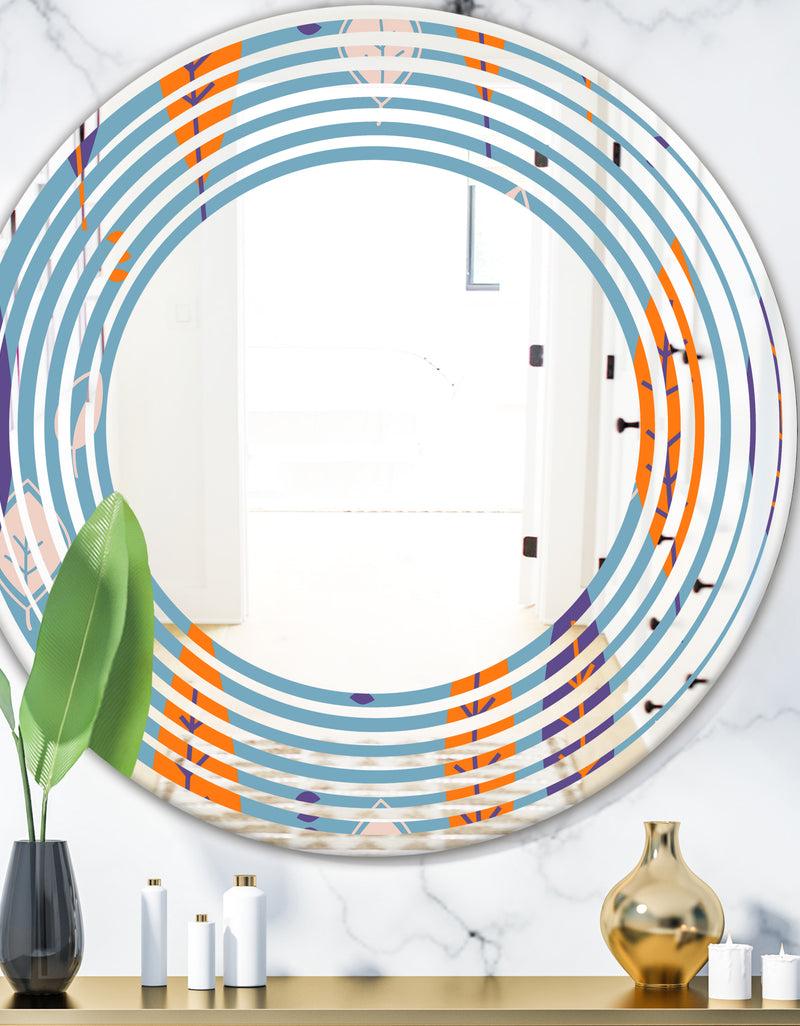 designq Floral Retro Botanical Pattern II - Modern Round or Oval Wall Mirror - Wave