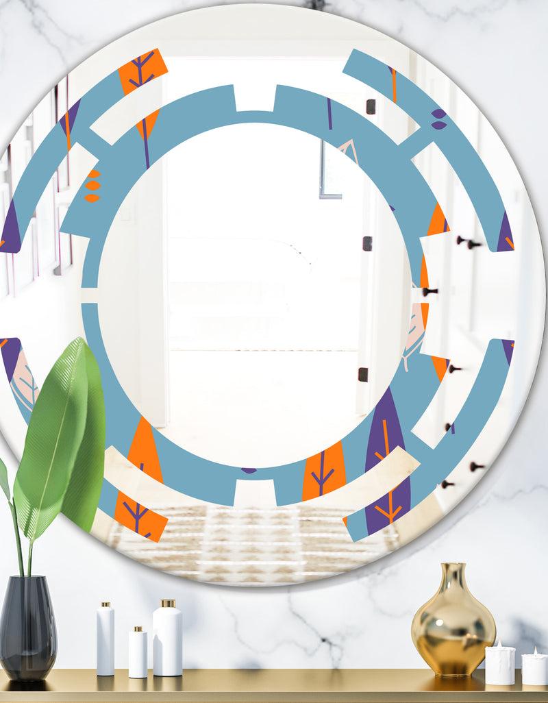 designq Floral Retro Botanical Pattern II - Modern Round or Oval Wall Mirror - Space