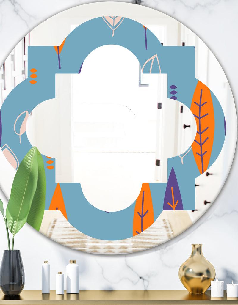designq Floral Retro Botanical Pattern II - Modern Round or Oval Wall Mirror - Quatrefoil