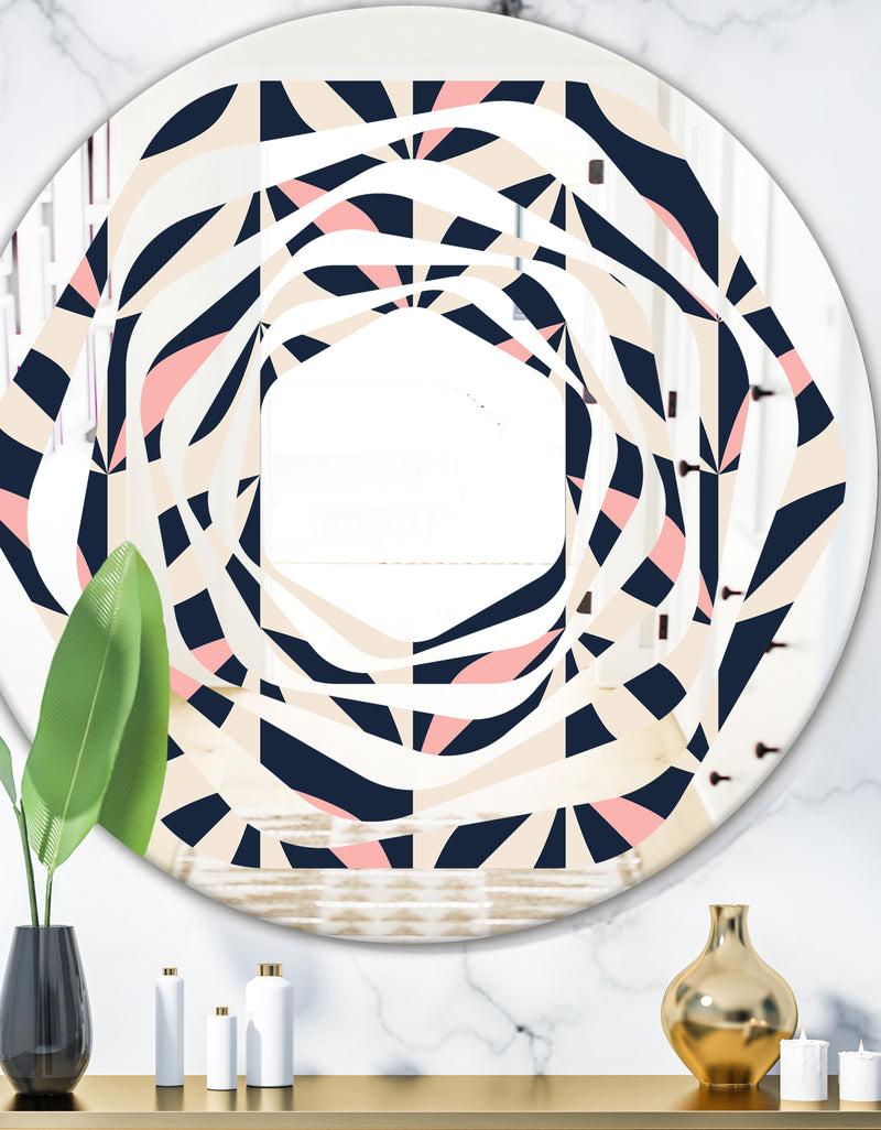 designq Floral Retro Botanical Pattern III - Modern Round or Oval Wall Mirror - Whirl