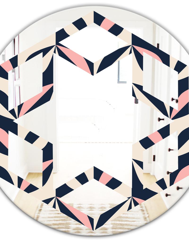 Designq Floral Retro Botanical Pattern III - Modern Round Or Oval Wall Mirror - Hexagon Star