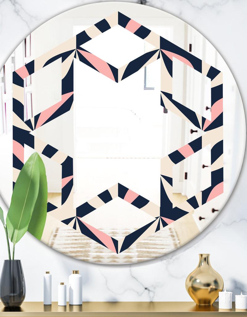 designq Floral Retro Botanical Pattern III - Modern Round or Oval Wall Mirror - Hexagon Star