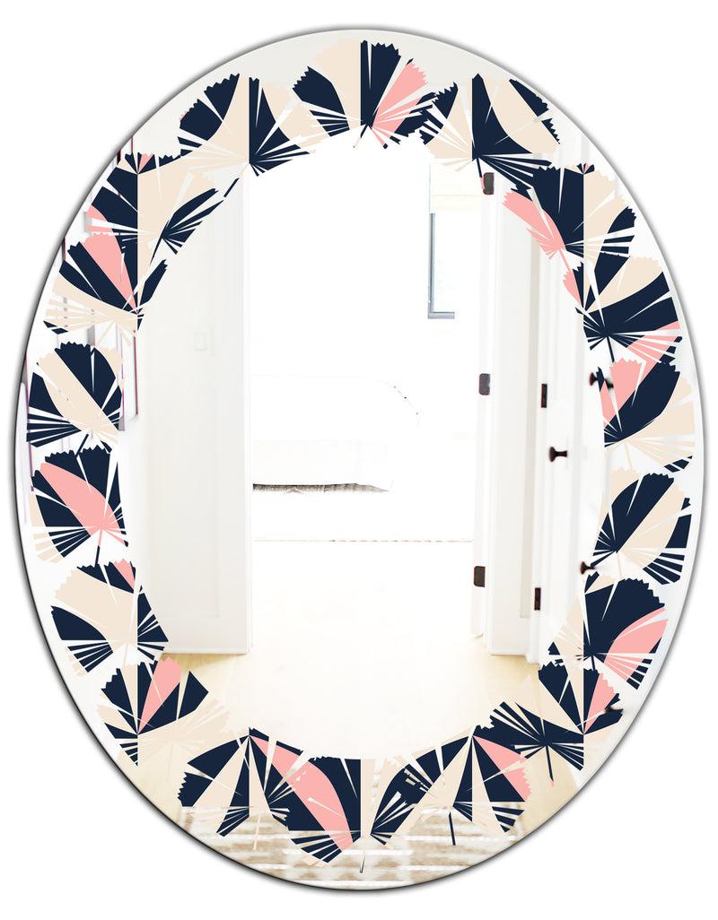 Designq Floral Retro Botanical Pattern III - Modern Round Or Oval Wall Mirror - Leaves