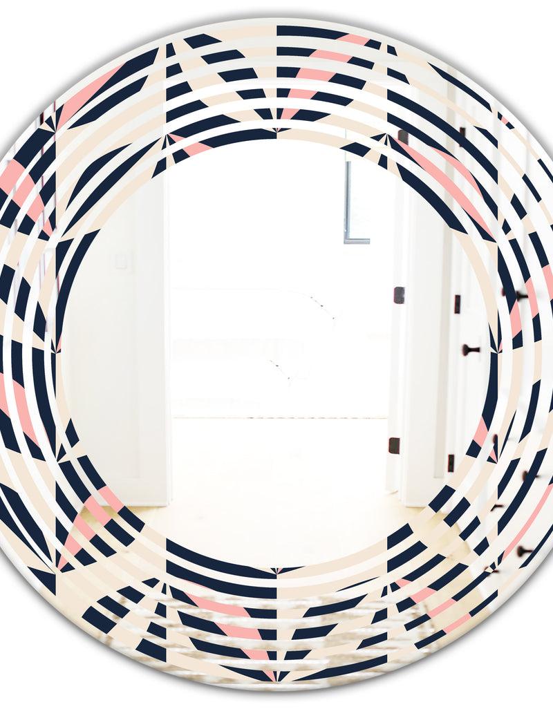 Designq Floral Retro Botanical Pattern III - Modern Round Or Oval Wall Mirror - Wave