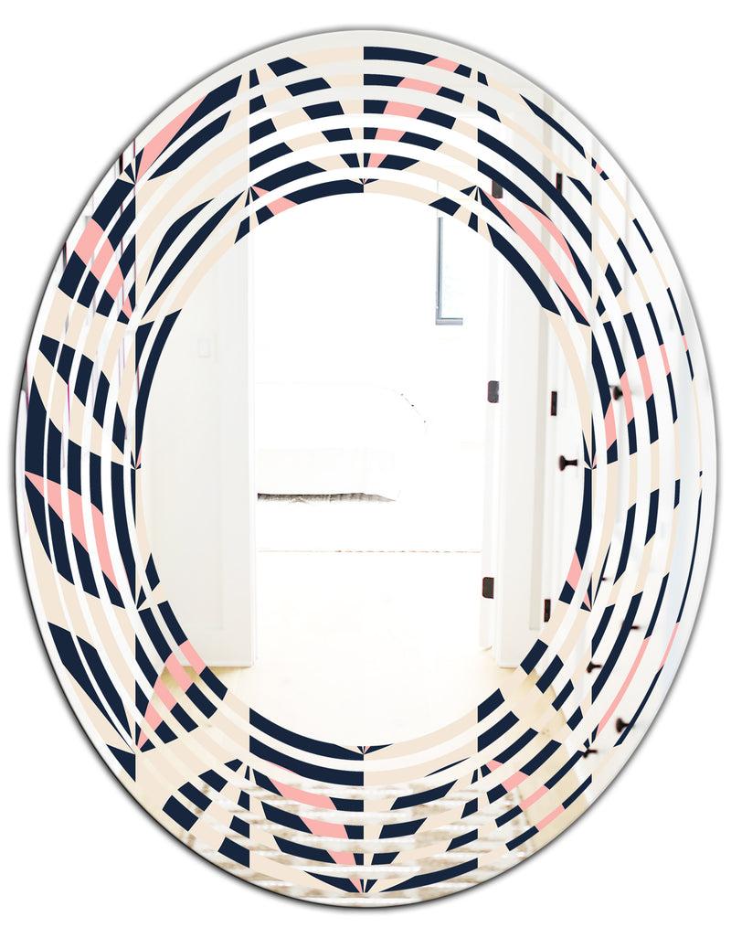Designq Floral Retro Botanical Pattern III - Modern Round Or Oval Wall Mirror - Wave