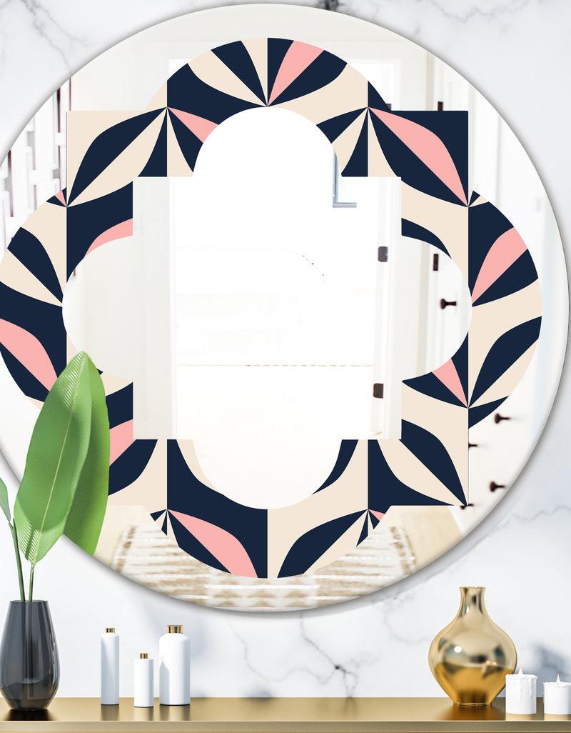 designq Floral Retro Botanical Pattern III - Modern Round or Oval Wall Mirror - Quatrefoil