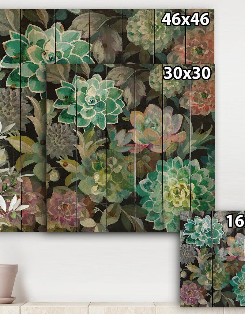 Designq Floral Succulents - Traditional Print On Natural Pine Wood