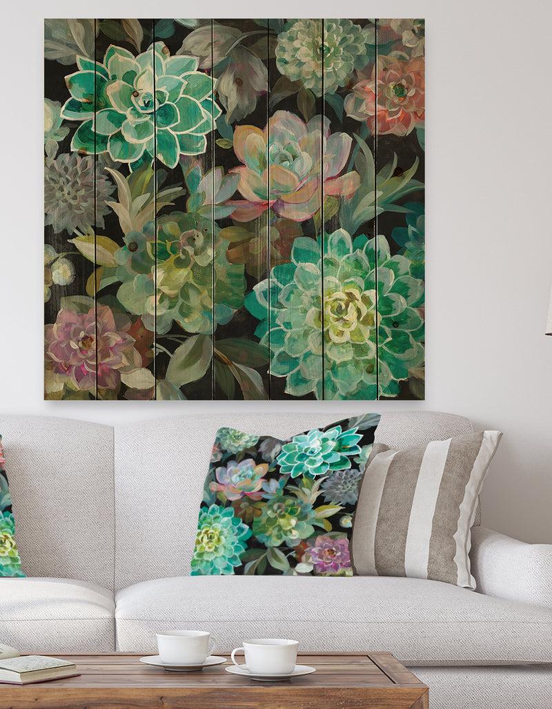 designq Floral Succulents - Traditional Print on Natural Pine Wood