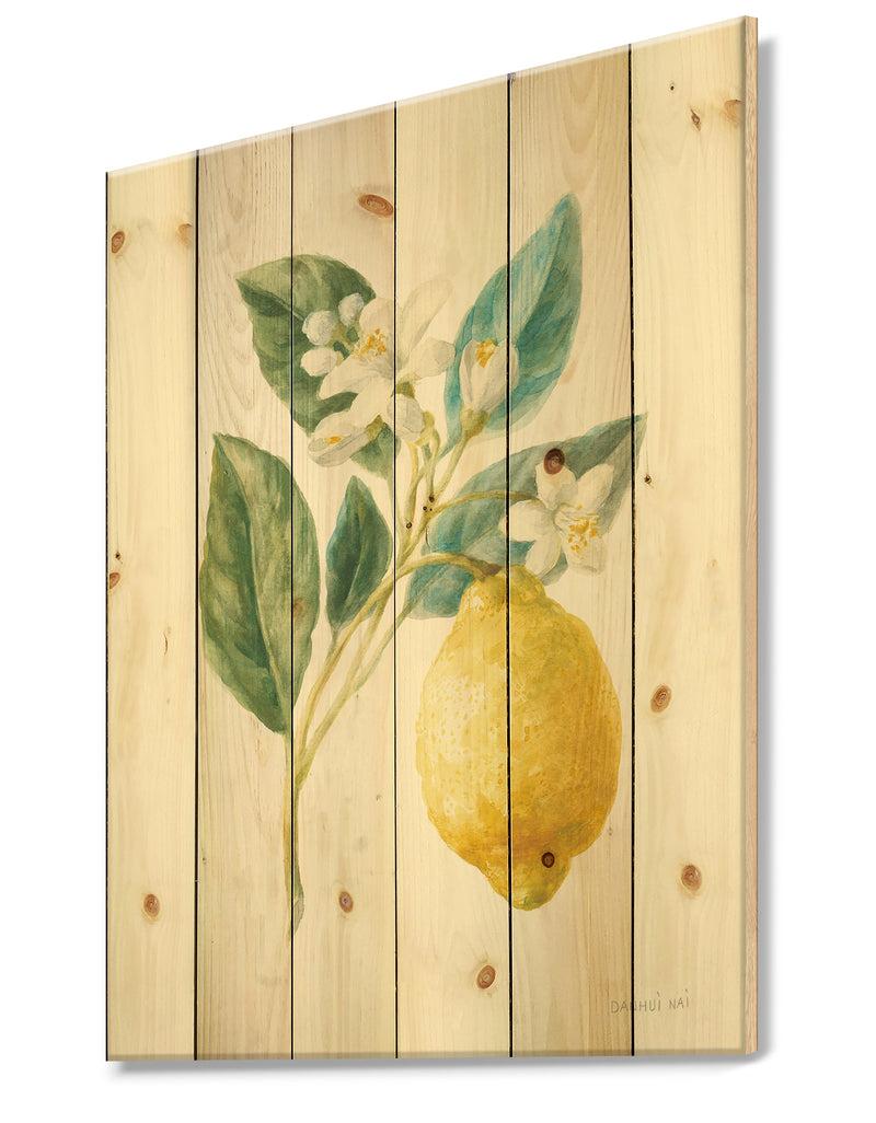 Designq Floursack Lemon I - Cabin & Lodge Print On Natural Pine Wood