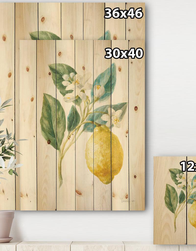 Designq Floursack Lemon I - Cabin & Lodge Print On Natural Pine Wood