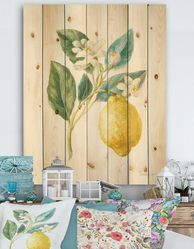 designq Floursack Lemon I - Cabin & Lodge Print on Natural Pine Wood