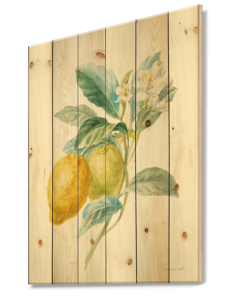 Designq Floursack Lemon II - Cabin & Lodge Print On Natural Pine Wood