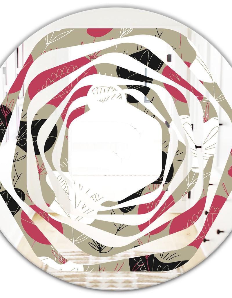 Designq Folk Flowers Hand Drawn Pattern - Modern Round Or Oval Wall Mirror - Whirl