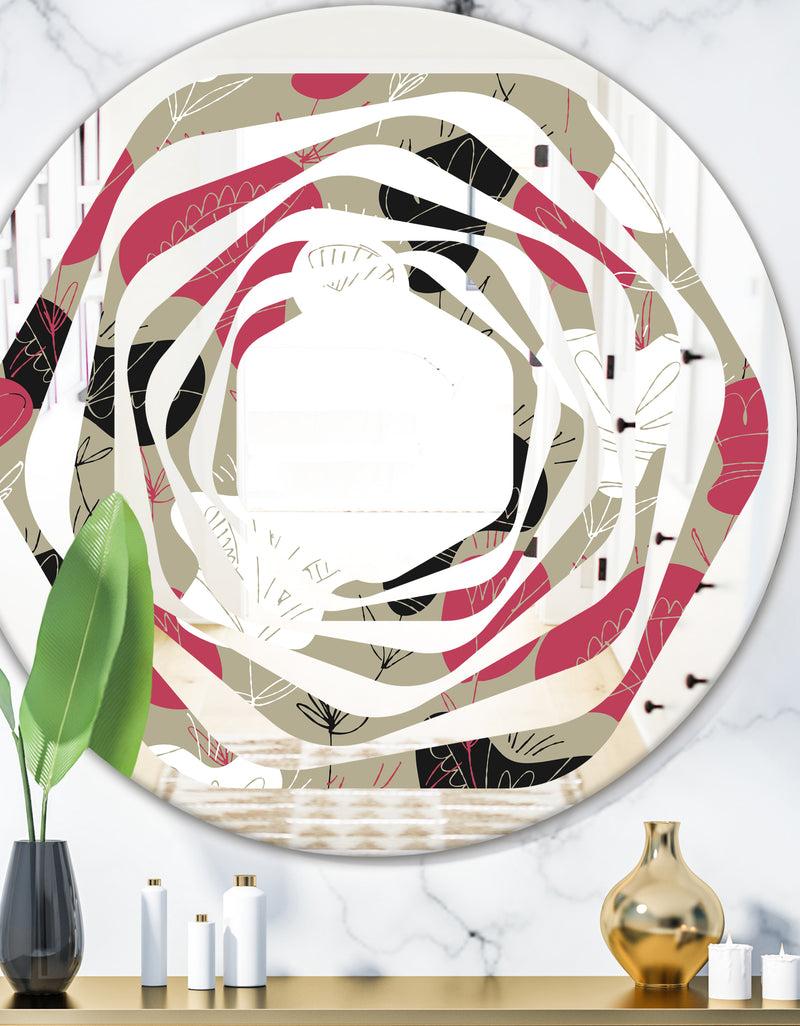 designq Folk flowers hand drawn pattern - Modern Round or Oval Wall Mirror - Whirl
