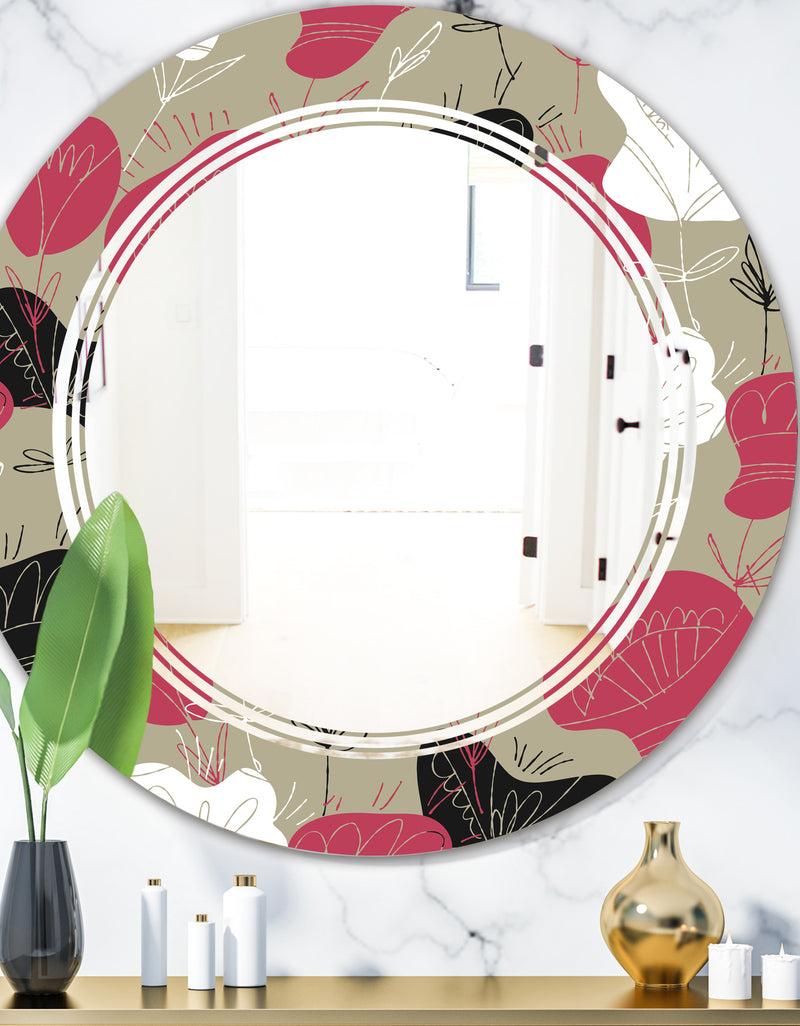 designq Folk flowers hand drawn pattern - Modern Round or Oval Wall Mirror - Triple C