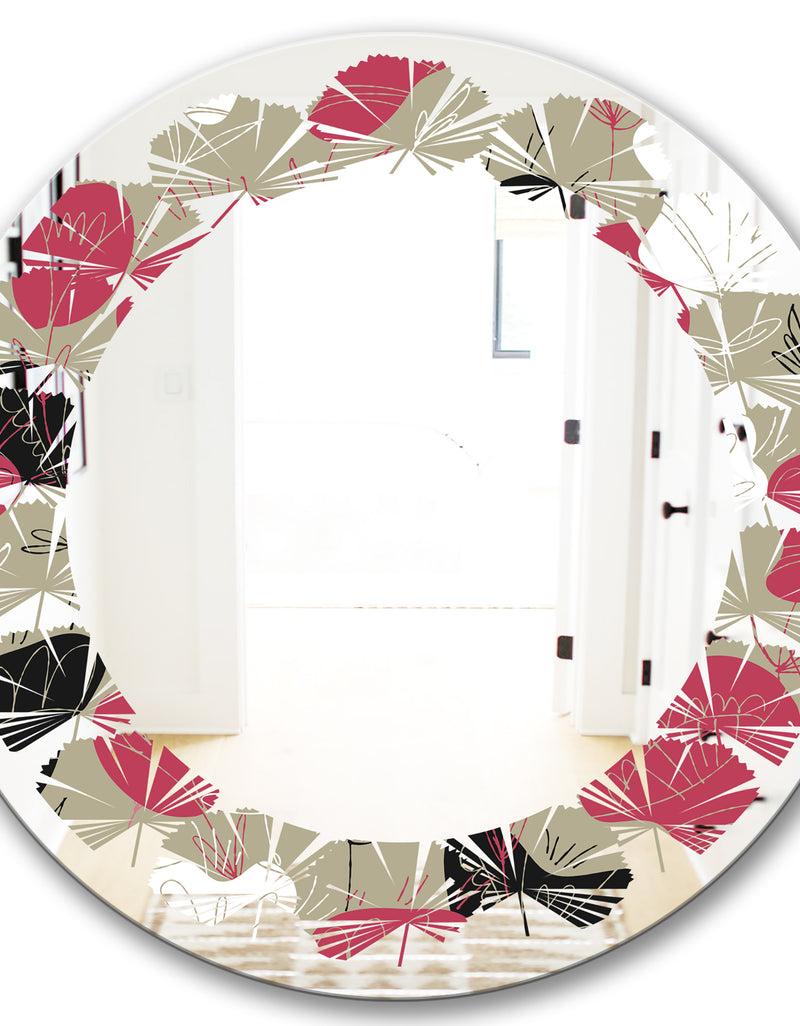 Designq Folk Flowers Hand Drawn Pattern - Modern Round Or Oval Wall Mirror - Leaves