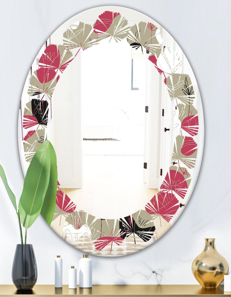 Designq Folk Flowers Hand Drawn Pattern - Modern Round Or Oval Wall Mirror - Leaves