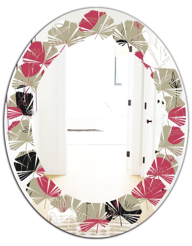 Designq Folk Flowers Hand Drawn Pattern - Modern Round Or Oval Wall Mirror - Leaves