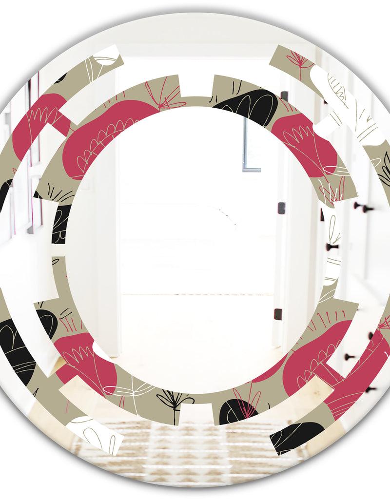 Designq Folk Flowers Hand Drawn Pattern - Modern Round Or Oval Wall Mirror - Space