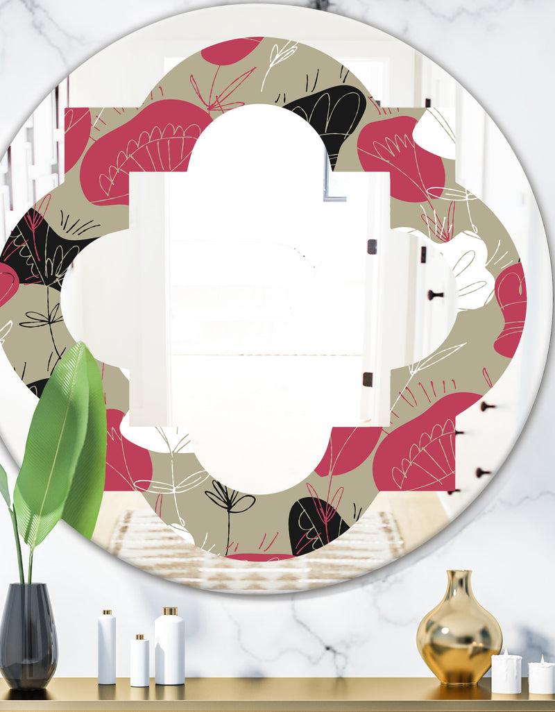 designq Folk flowers hand drawn pattern - Modern Round or Oval Wall Mirror - Quatrefoil