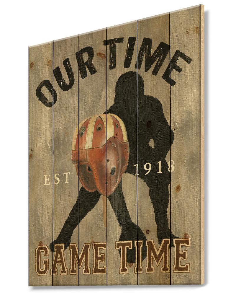 Designq Football Game Day I - Vintage Sport Print On Natural Pine Wood