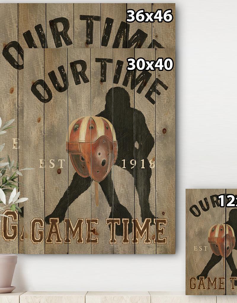 Designq Football Game Day I - Vintage Sport Print On Natural Pine Wood