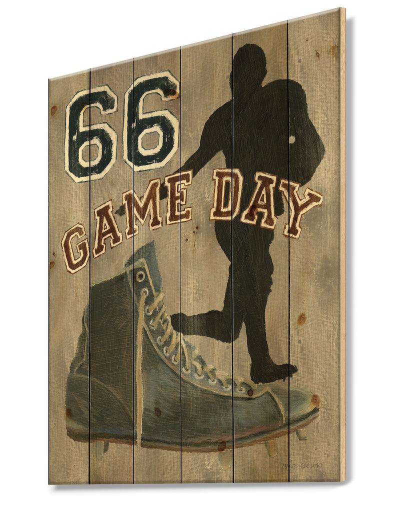 Designq Football Game Day II - Vintage Sport Print On Natural Pine Wood