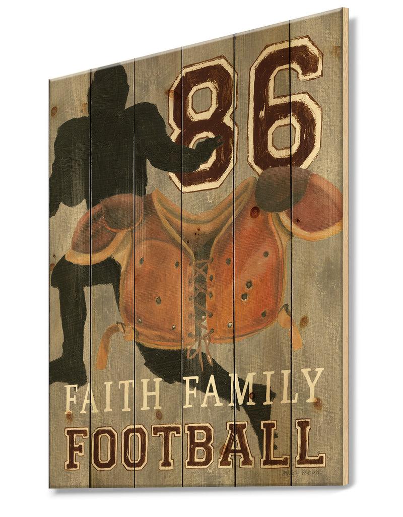 Designq Football Game Day III - Vintage Sport Print On Natural Pine Wood