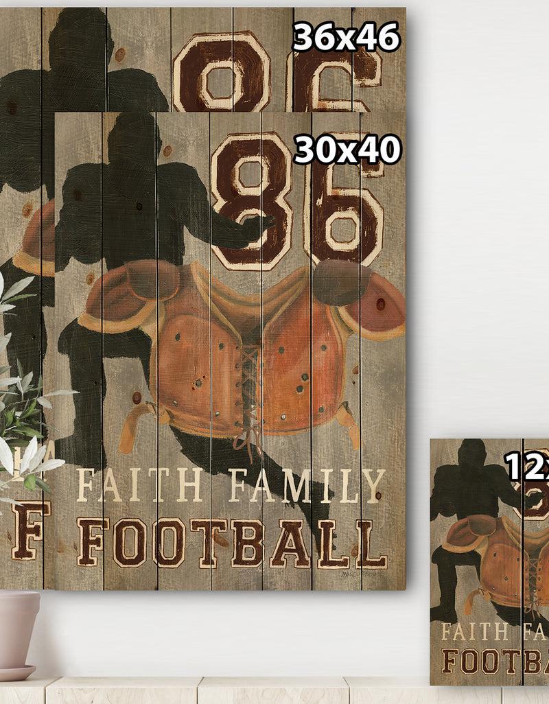 Designq Football Game Day III - Vintage Sport Print On Natural Pine Wood