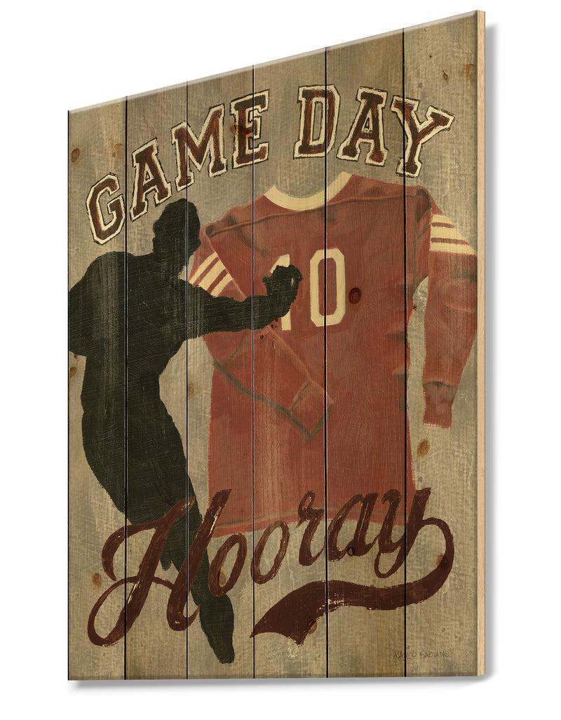 Designq Football Game Day IV - Vintage Sport Print On Natural Pine Wood