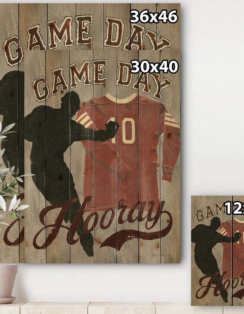 Designq Football Game Day IV - Vintage Sport Print On Natural Pine Wood