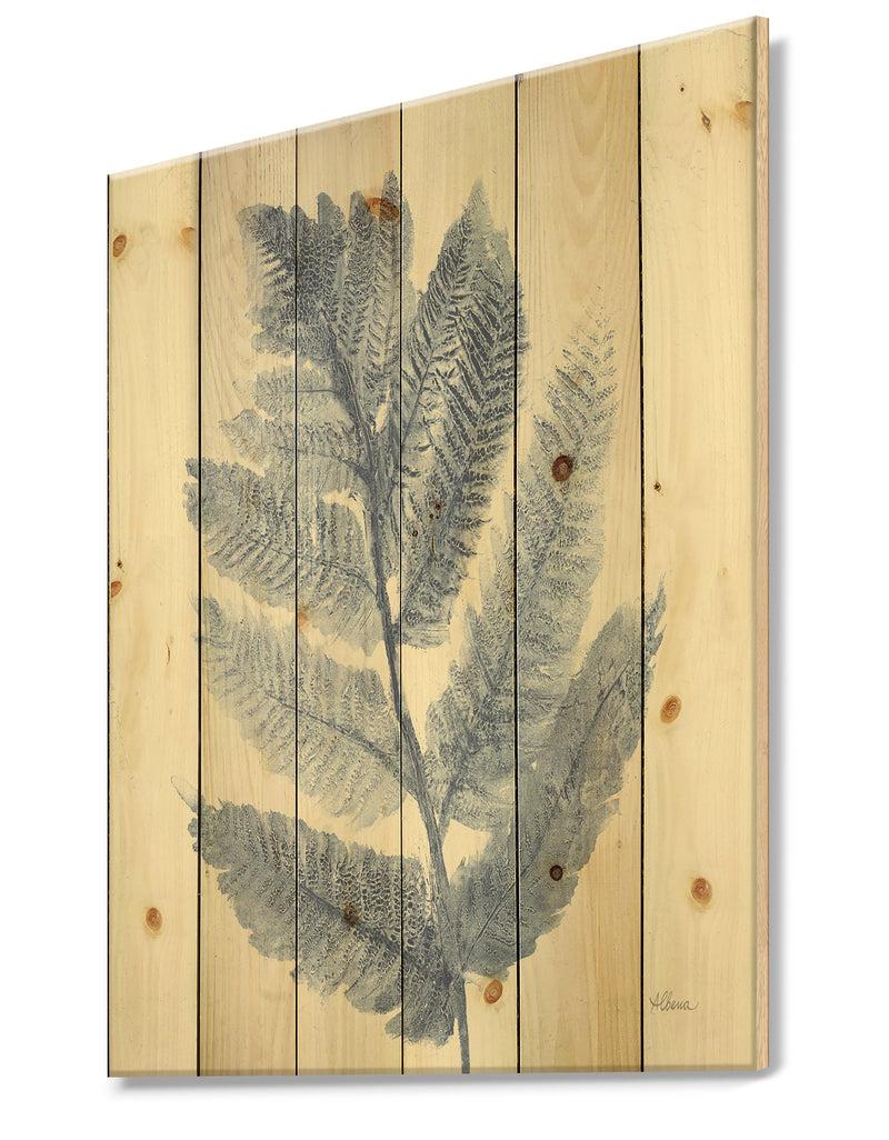 Designq Forest Ferns Blue - Cottage Print On Natural Pine Wood