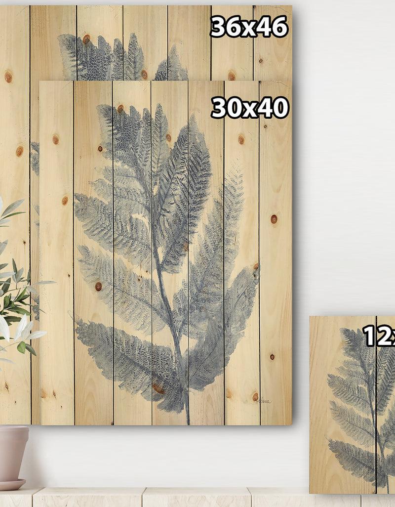 Designq Forest Ferns Blue - Cottage Print On Natural Pine Wood