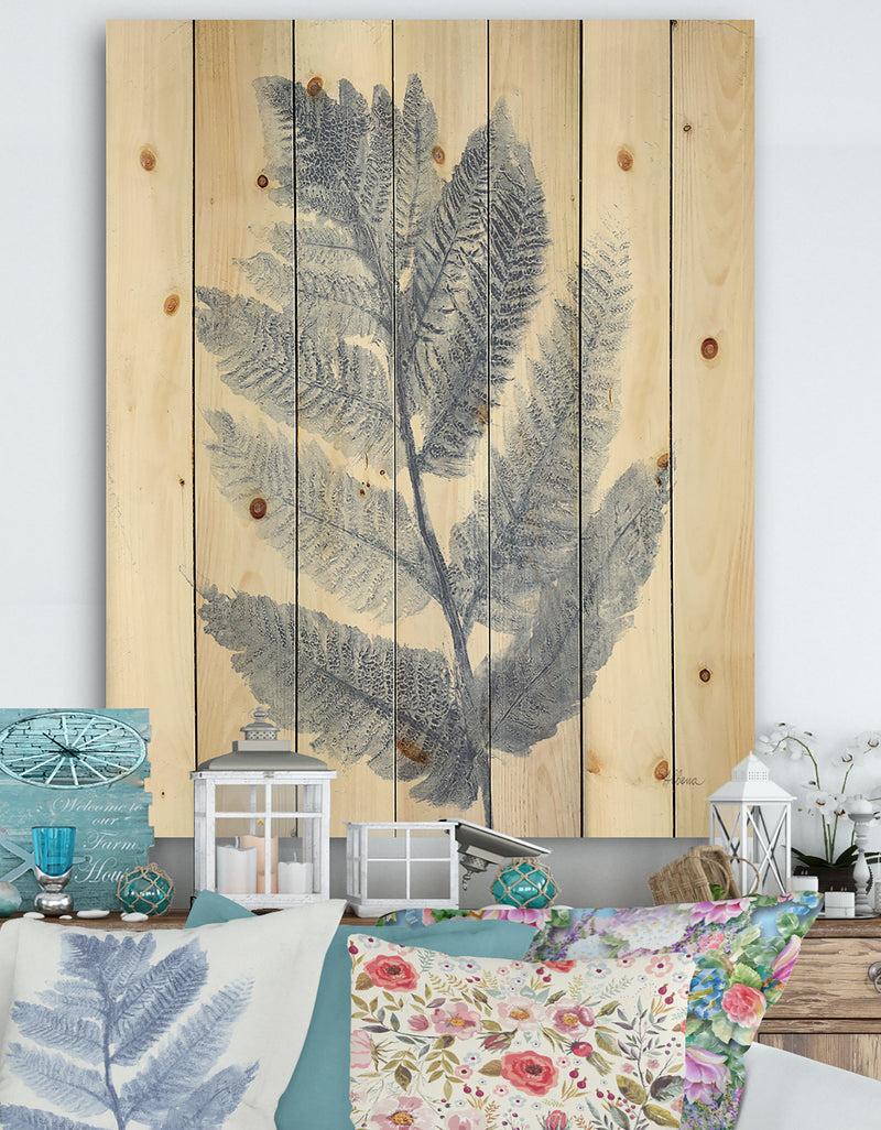 designq Forest Ferns Blue - Cottage Print on Natural Pine Wood