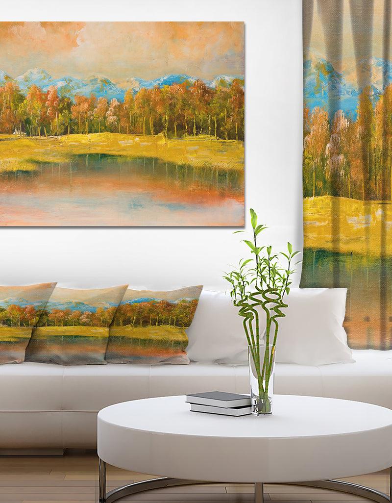 designq Forest under Blue Winter Mountain - Landscapes Painting Print on Wrapped Canvas