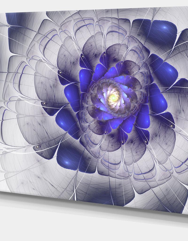 Designq Fractal Flower Grey Blue Digital Art - Large Floral Canvas Art Print
