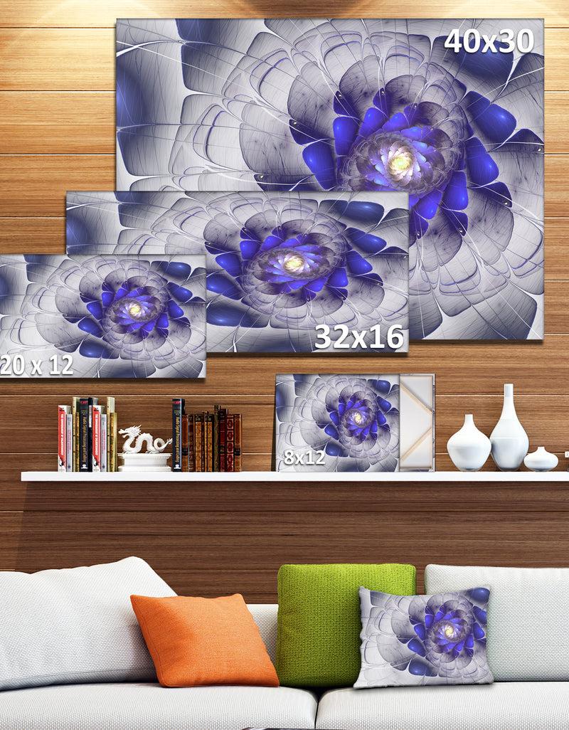Designq Fractal Flower Grey Blue Digital Art - Large Floral Canvas Art Print
