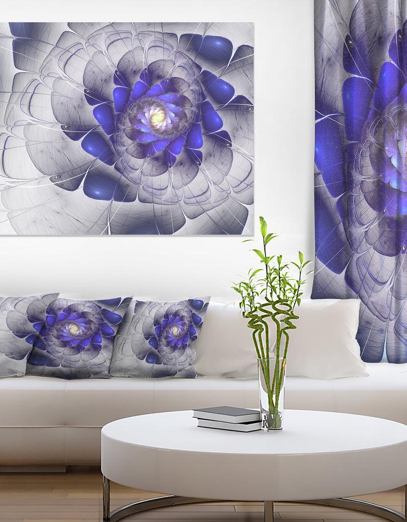 designq Fractal Flower Grey Blue Digital Art - Large Floral Canvas Art Print