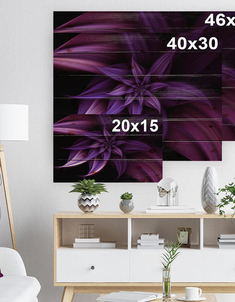 Designq Fractal Flower Purple - Floral Art Print On Natural Pine Wood